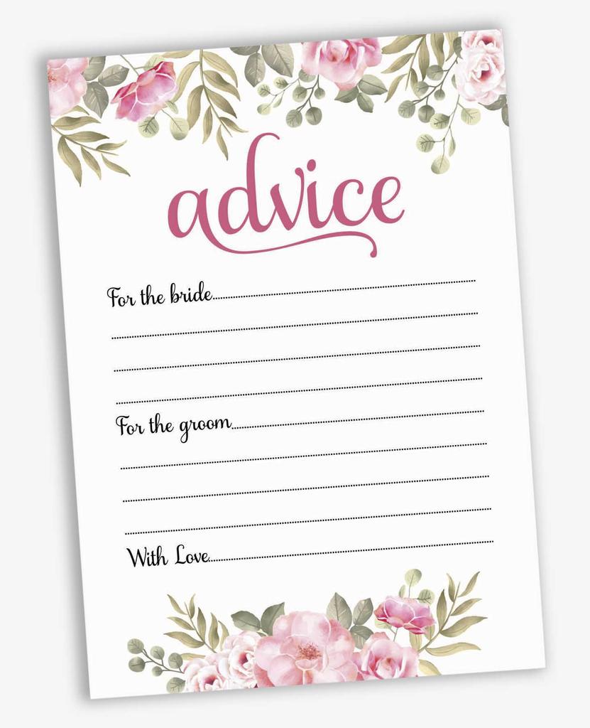 Inkdotpot Set of 50 Advice for The Bride & Groom Floral Advice Cards Wedding Activity Game, Guestbook Alternative 5x7 inches
