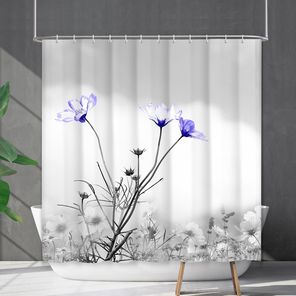 Duschvorhang Wasserdicht Und Schimmelresistent 3D Digitaldruck Pflanze Blume Und Gras Duschvorhang Badezimmer Trennvorhang