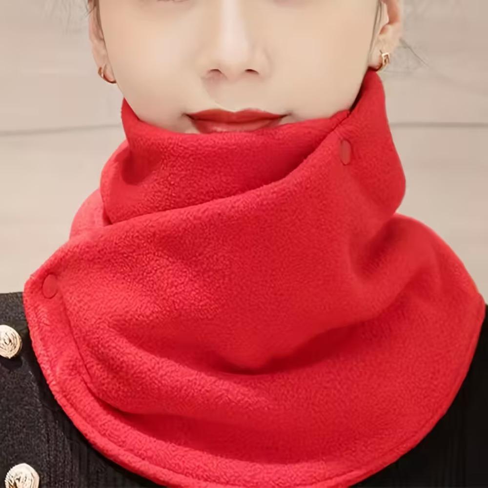 Classic Solid Color Snap Neck Winter Thickened Fleece-Lined Warm Neck Gaiter for Men and Women Winter Windproof Cycling Scarf