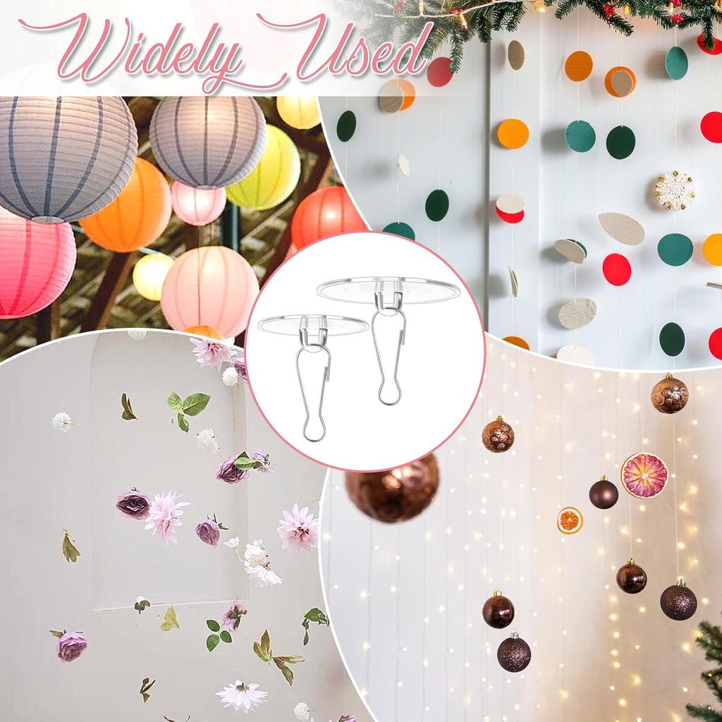 40 Pack Self-Adhesive Ceiling Hooks for Hanging, Removable Small Disc Sticker Hanger Transparent Ceiling Discs with Metal Hook for Christams Wedding