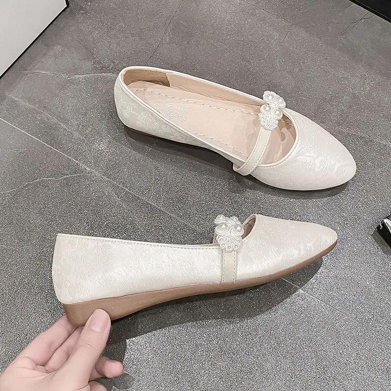 Shoes for Women White One-line Buckle Low Heel Elegant Woman Flats Mary Jane Cheap Clearance Lastest Price Casual On Offer Y2k