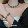 Green Rhinestone Flower Buckle Necklace - Elegant Circle Choker for Women
