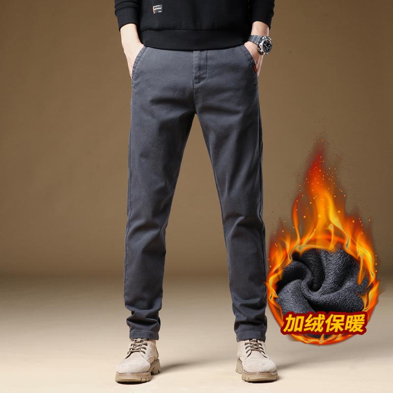 2024 Winter Plush Thickened/Regular Men'S New Casual Slimming Straight Tube Warm Pants Fashion Business Suit Pants
