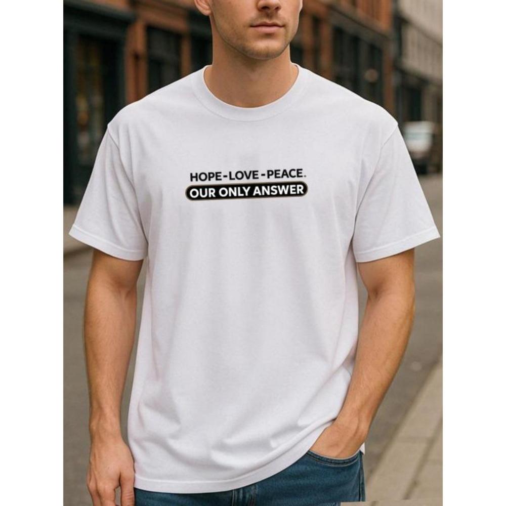 

European Sizes Hope-Love-Peace Casual Short-Sleeved T-Shirt _ Suitable for Outdoor Sports and Weekend Leisure, Versatile for Fitness Training, XXXXXL чорний