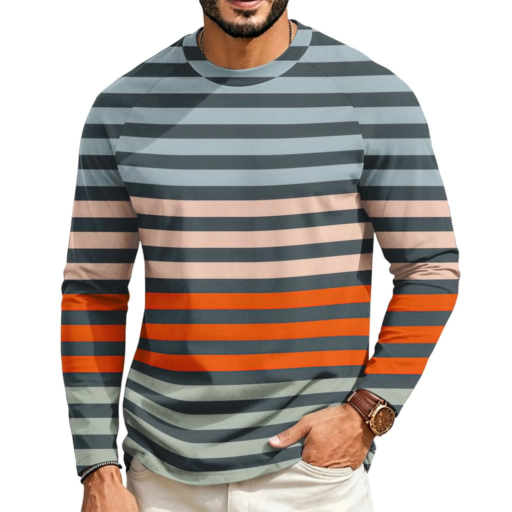 T-shirt casual a manica lunga raglan da uomo con girocollo, per l'uso quotidiano
