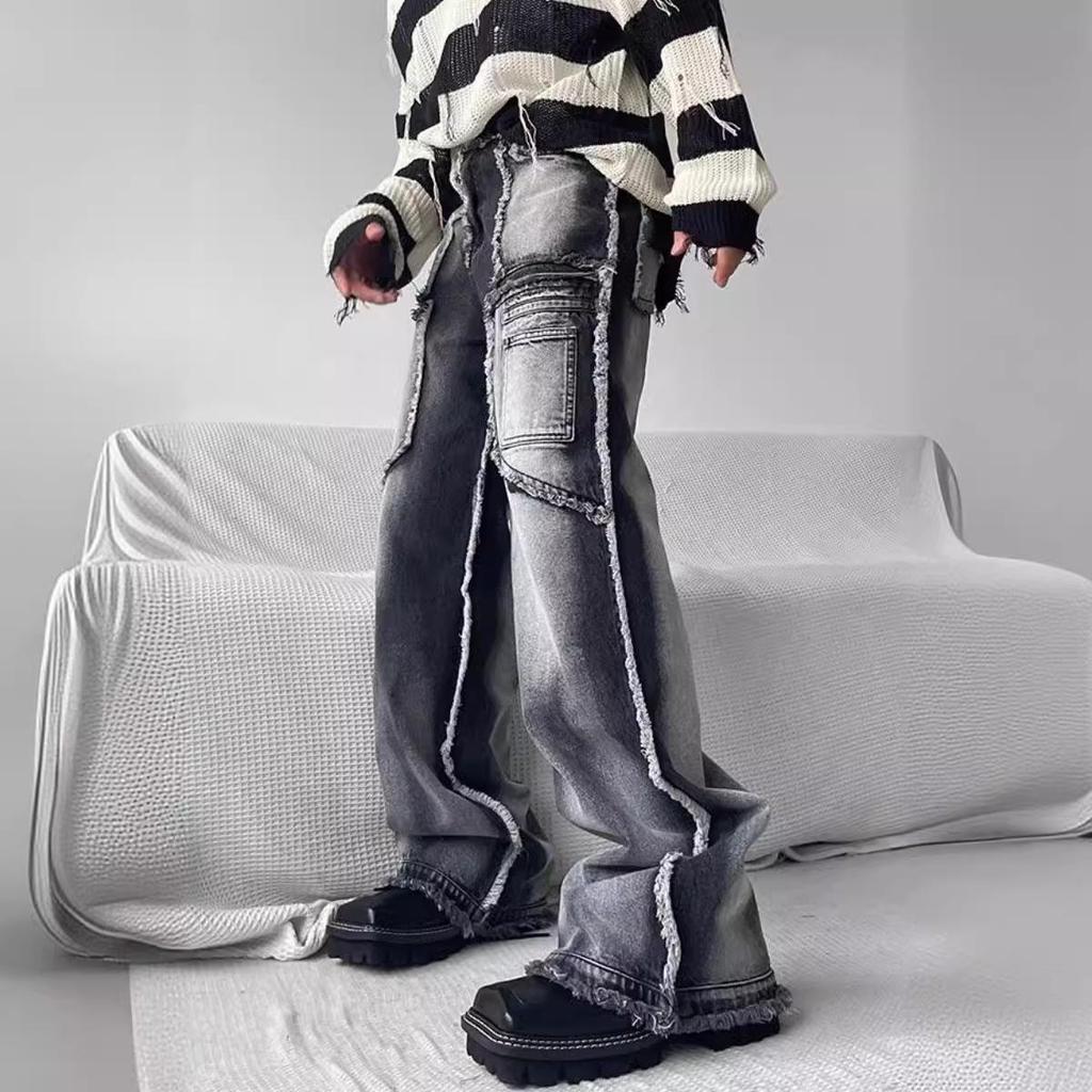 Męskie Modne Luźne Proste Jeansy Workwear - Surowe Krawędzie, Jesień/Zima