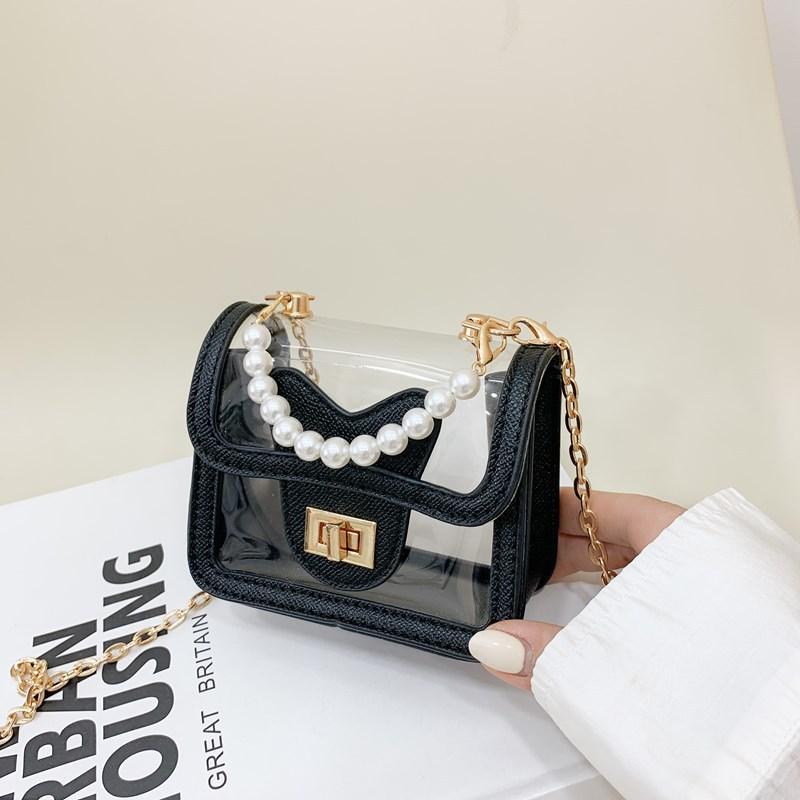

Pearl Transparent Handheld Handbag Childhood Fun Stitching Shoulder Single чорний
