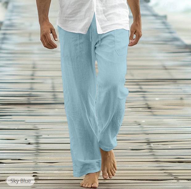 New autumn men's loose trousers casual pants front placket drawstring pocket straight legs comfortable soft beach fashion pants