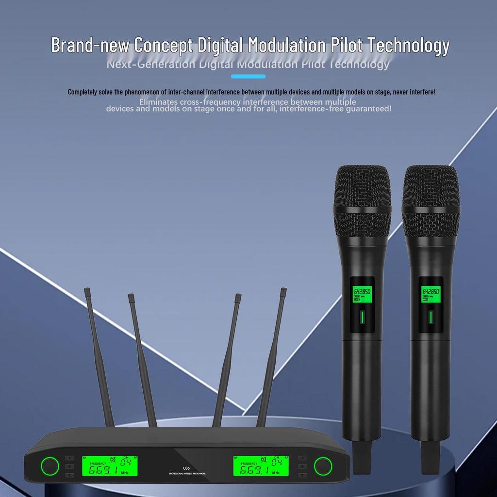 Infrared Pairing UHF Metal Wireless Dual KTV Performance Anti-Howling Dynamic Microphone
