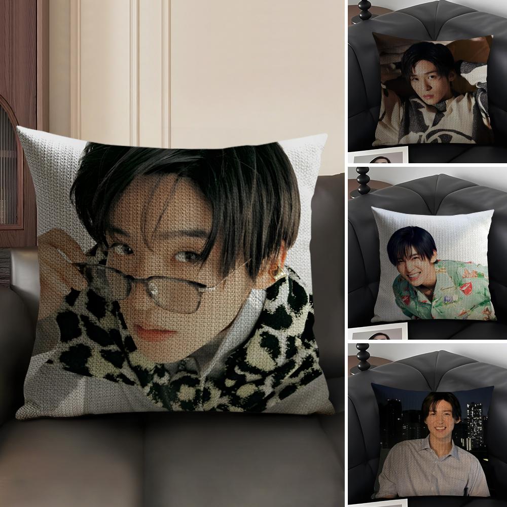 M-Meguro Renn Actor Cushion Cover Natural Linen Organic Fabric Double-Sided Printing Sofa Home Decor Gift Pillow Case
