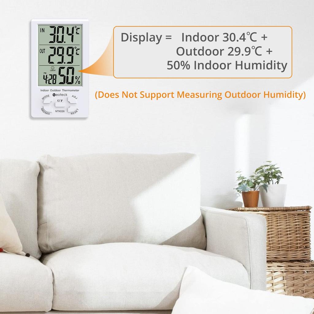 Neoteck With LCD Digital Temperature and Humidity for Home Heatstroke Warranty Thermo-Hygrometer ±1°C Accuracy, Sensor, Indoor/Outdoor Measurements,