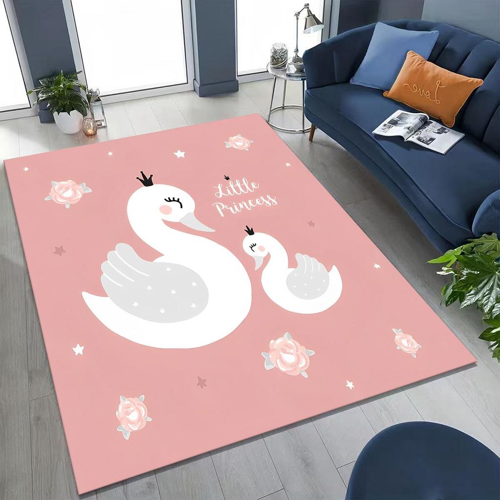 Traum Liebe Schwan Kunst Cartoon Teppich für Schlafzimmer Wohnzimmer Sofa Zuhause Fußmatte Dekor, Große Kinder Spiel Rutschfeste Bodenmatte Geschenk