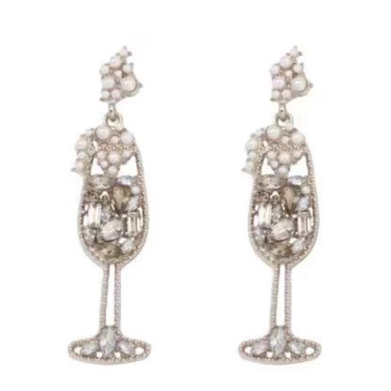 European and American retro imitation pearl inlaid rhinestone wine glass shape fashion temperament high sense earrings cross-border hot wholesale