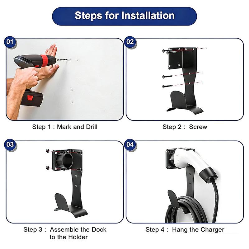 1 Pack EV Charger Cable Holder For J1772 Stainless Steel With Wall Mount Organizer Electric Vehicle Holder With Secure Fit