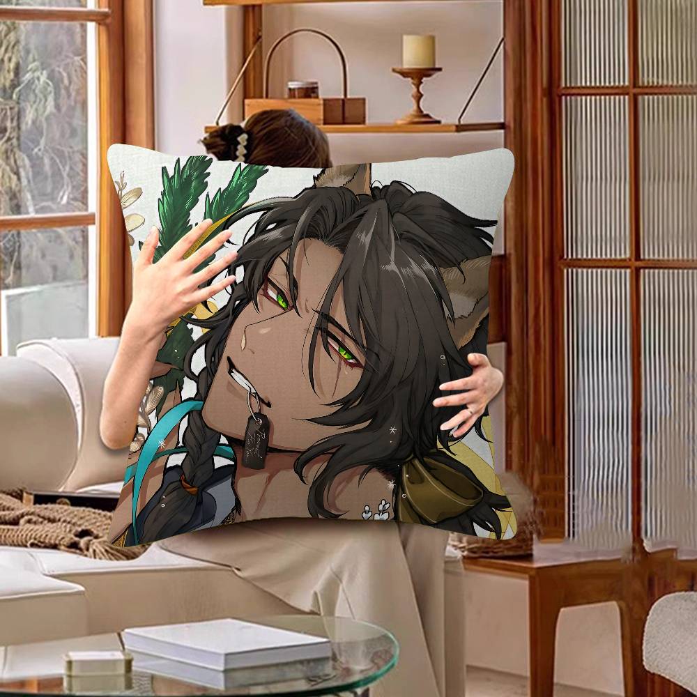 Cute S-Shirakami F-Fubuki Vtuber Square Double-Sided Printed Pillow Case Sofa Cushion Cover Bedroom Bedside Decor