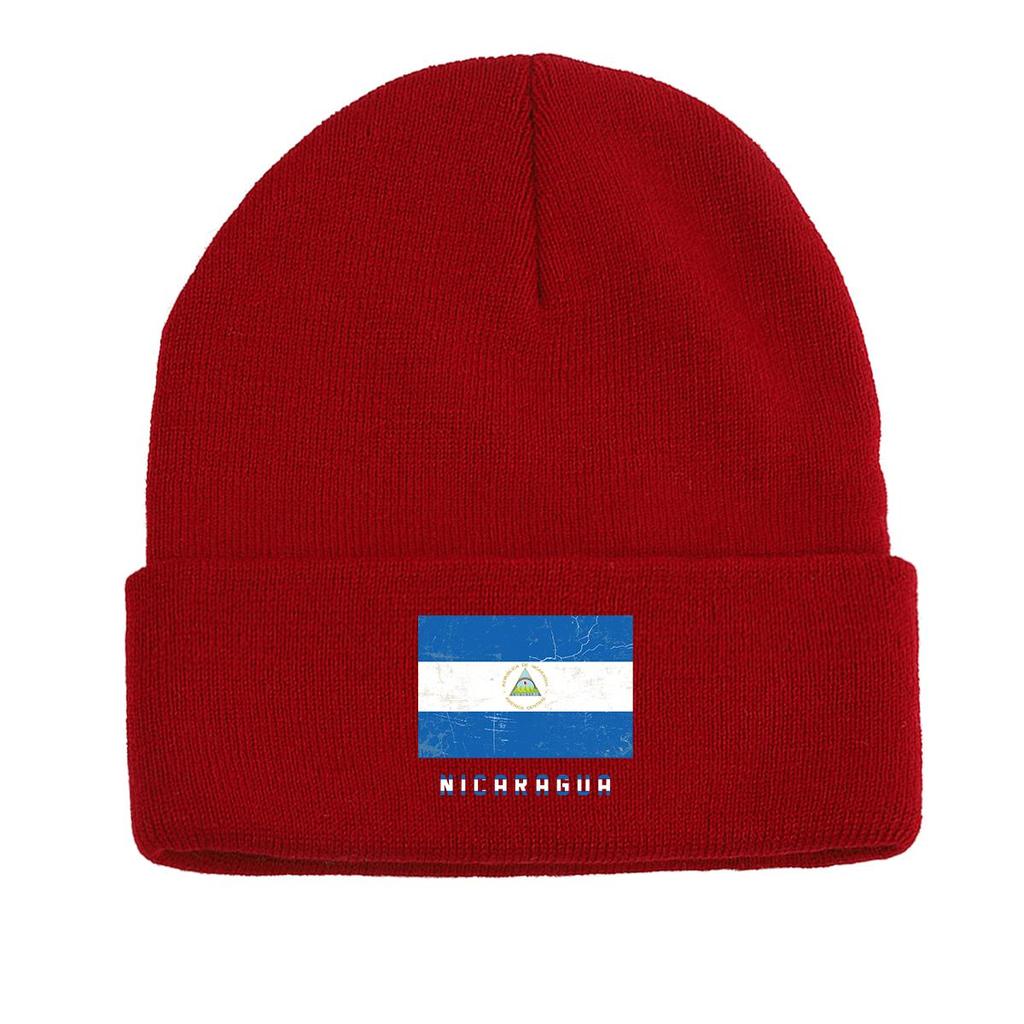 Nicaragua Flag Warm Knit Cap Beanie, Patriotic Man Cap Warm Stretchable Casual Bobble Hat Knitted Cap Beanie