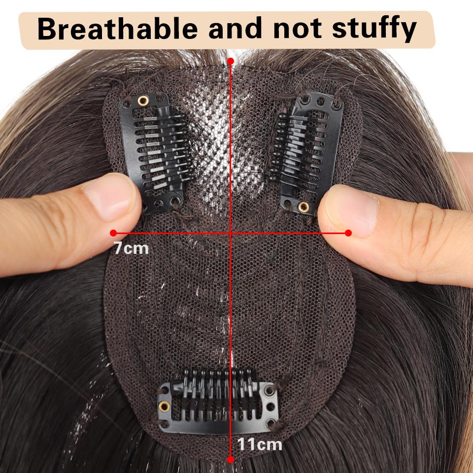 Syntetyczny 16-calowy Topper Clip In Przedłużenia Włosów Czarny Podkreślony lniany złoty Przedziałek na środku Prosty Zakrywający Siwe Włosy Closure Dopinka