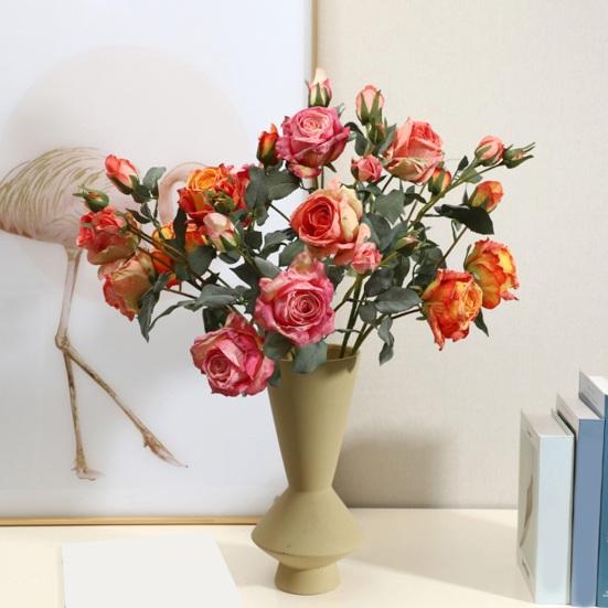 Artificial Rose Flower Realistic Vintage Fake Rose Bouquet with 2 Heads Blooms And 3 Buds for Wedding Flower Arrangement Home Party Table Centerpiece
