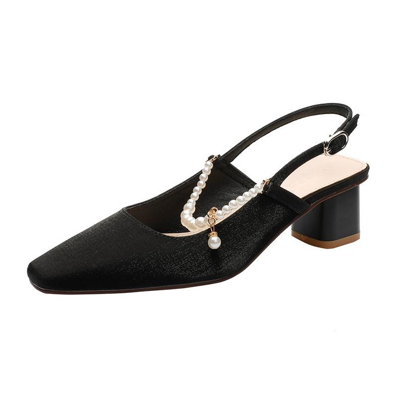 

Корейская версия сандалий Houkong fairy 2025, летние новые сандалии с квадратной головкой, маленькие ароматные сандалии с толстым каблуком и мешковиной для женщин 34 чёрный