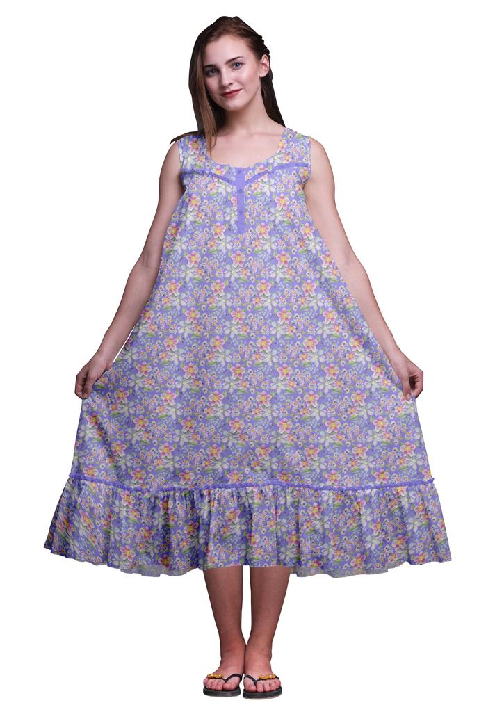 Bimba Black Butterfly Dot & Sleeveless Night Gown For Womens Cotton Printed Nightwear Ladies Sleepwear