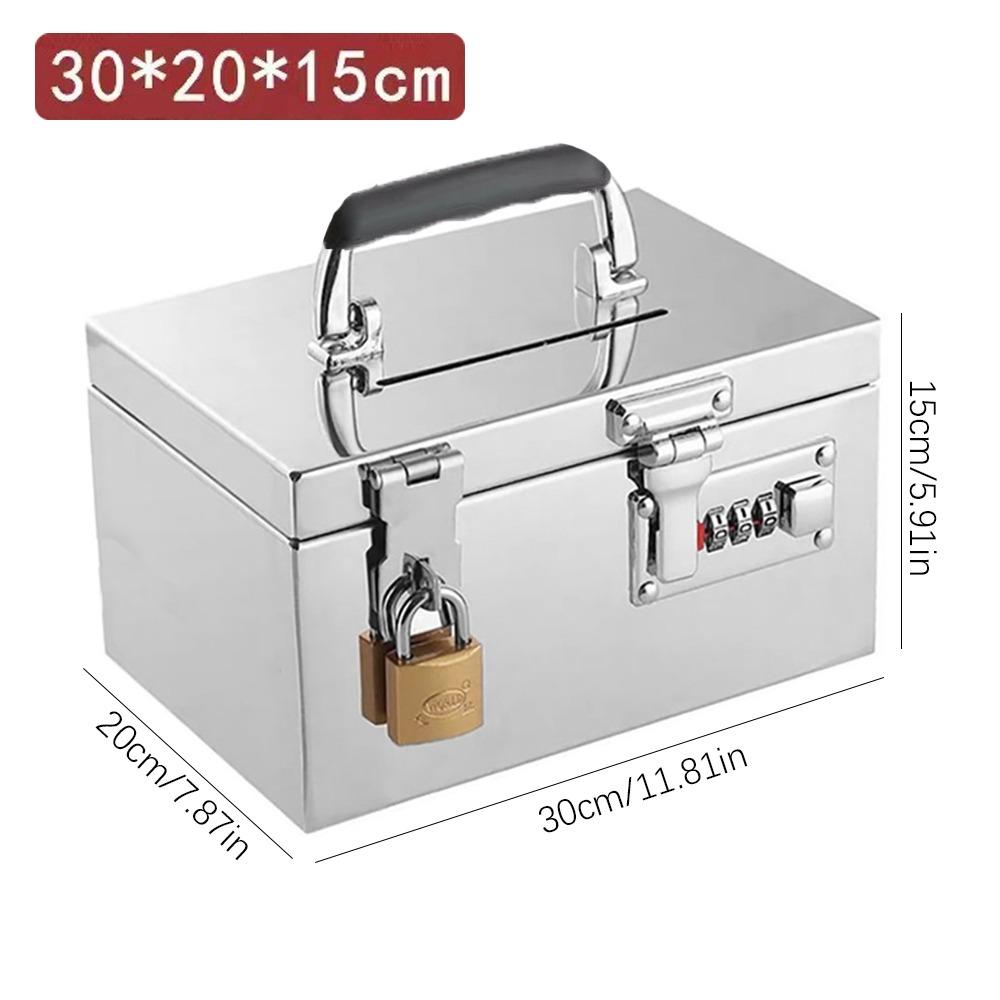 Boîte à clés à code bancaire en acier inoxydable Sécurité financière Serrure à combinaison/Cadenas Boîte à espèces Registre portable Boîte à billets