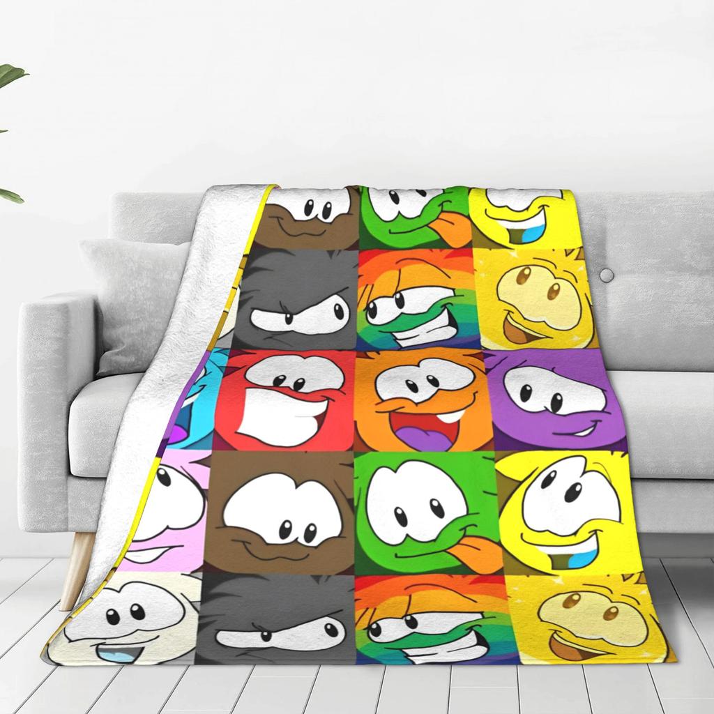 Club Penguin Puffle Ausdrücke Decken Fleece Frühling/Herbst Atmungsaktiv Leicht Dünn Überwurfdecke für Zuhause Auto Bettüberwurf