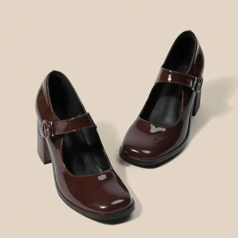 Damskie Buty Moda Mary Jane Buty Jakość Skóra Lakierowana Szpilki But Kwadratowy Nosek Płytkie Usta Pojedyncze Buty Zapatos Mujer
