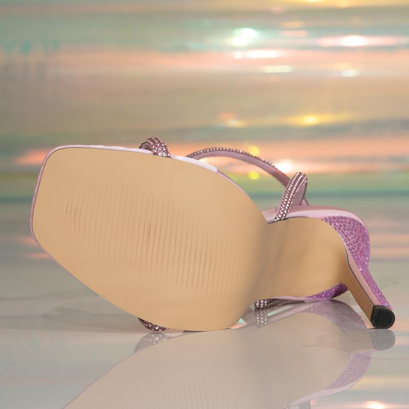 Eilyken Fashion Crystal Diamond Buckle Strap Women Sandals Sexy Thin High Heels Square Toe Party Stripper Shoes