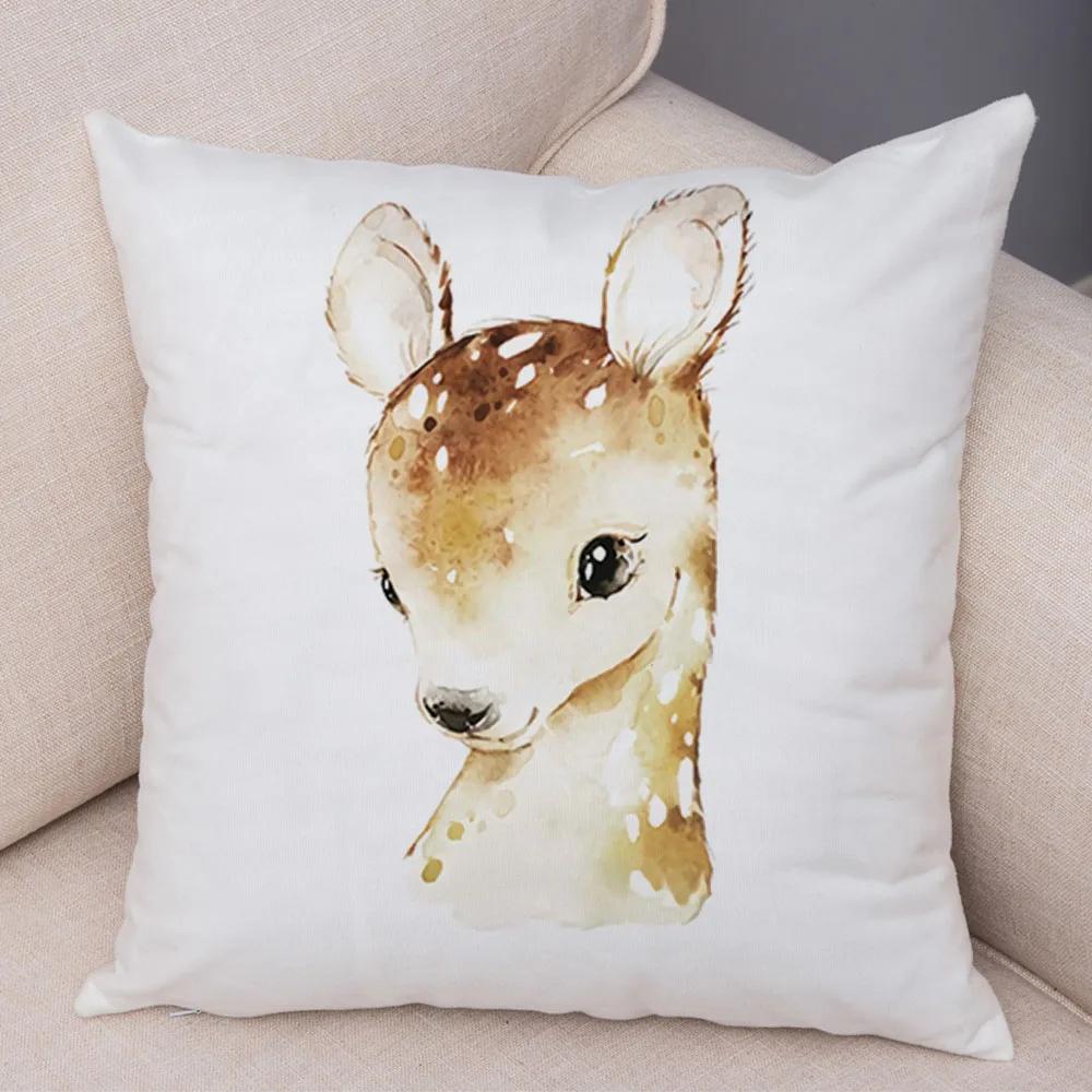 Watercolor Cute Animal Cushion Cover Sofa Home Decor Zebra Giraffe Hippo Monkey Lion Fox