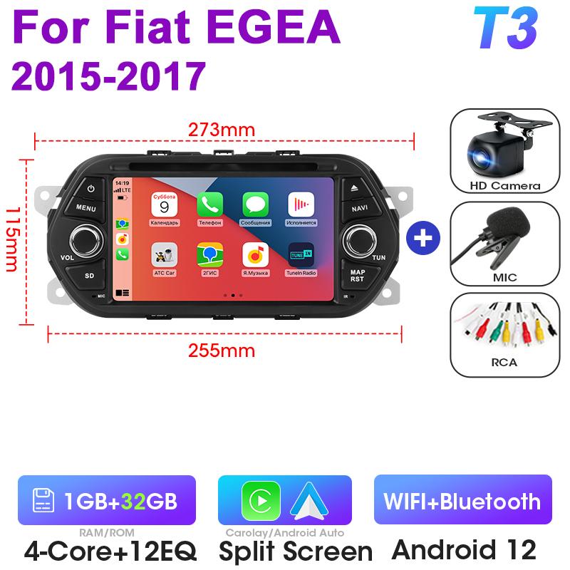 2 Din 7 Inch Android 12 For FIAT TIPO EGEA 2015 - 2017 Car Radio Stereo Multimedia Video Player GPS Navigation Carplay Auto WIFI