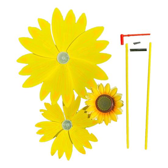 Sunflower Pinwheel 3-Tier Sunflower Garden Wind Spinner Ground Insert Yard Decor Windmill for Patio Lawn Decoration
