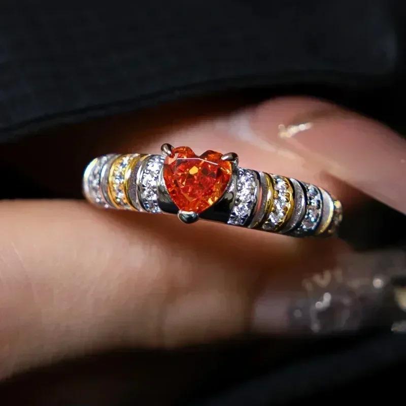 Klassische Vintage Orange farbe edelstein Herz ringe für frauen chic Licht Luxus Engagement Ring charms Schmuck Geschenk