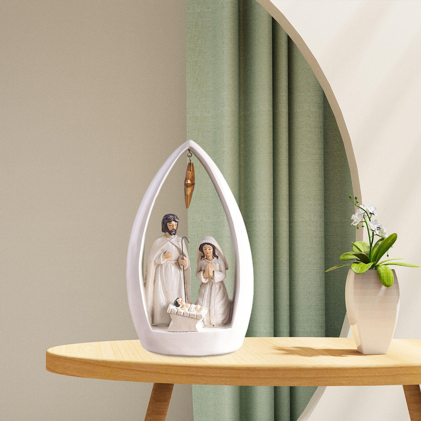 

Nativity Scene Figurine Religious Christmas Desktop Statue for Bookshelf білий