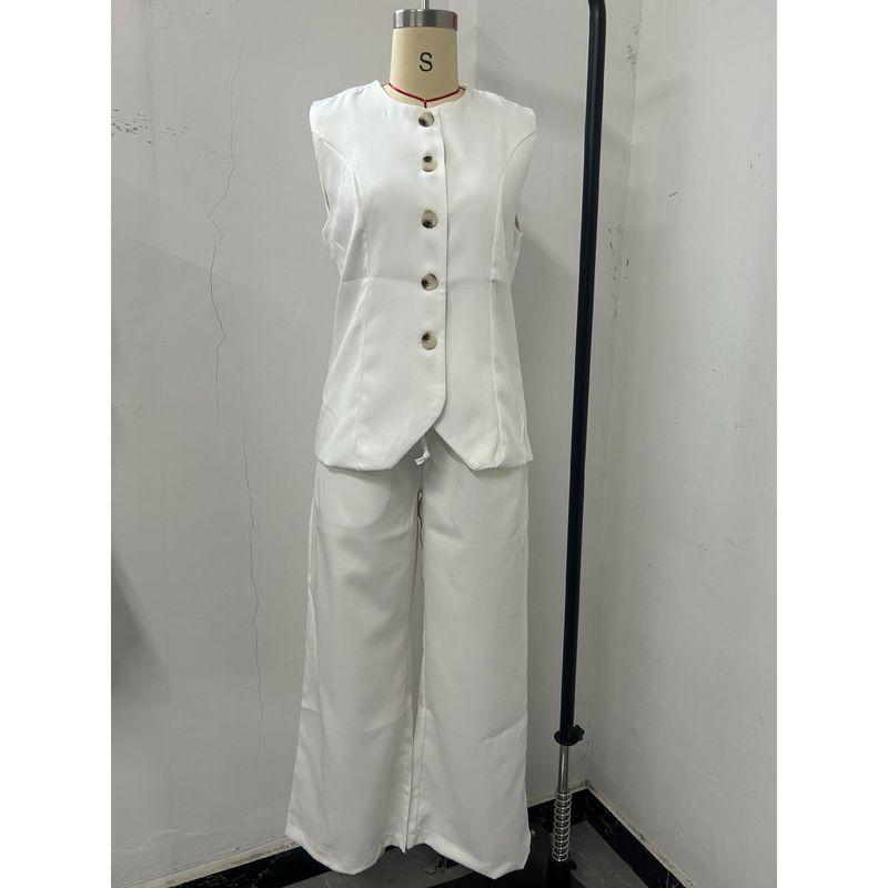 

European and American Foreign Trade Cross-Border Amazon Summer round Neck Sleeveless Vest High Waist Straight Trousers Temperament Commuter Set Women Real shot XXL