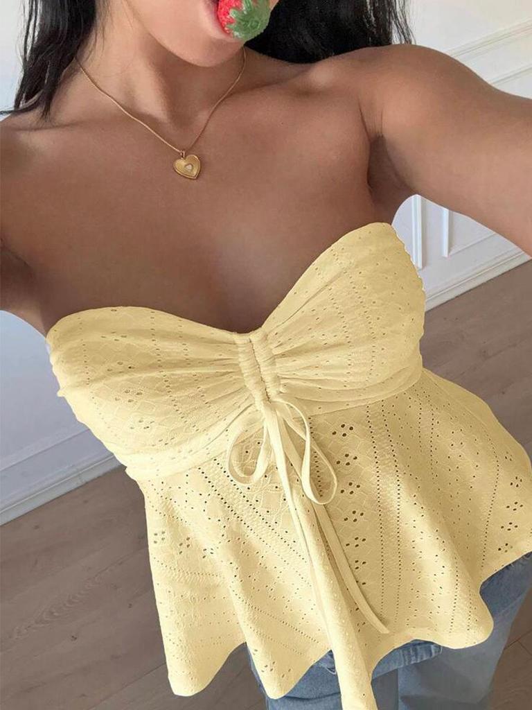 Sexy Lace Ruched Crop Top Summer Vacation Style Women's Clothing