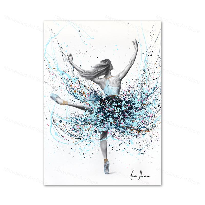 Beautiful Ballet Dancer Canvas Poster Prints Abstract Butterfly Flower Watercolor Canvas Painting Wall Art Pictures Home Decor