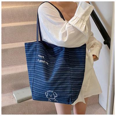 Doppelseitige gestreifte Canvas-Tasche für Damen mit großem Fassungsvermögen, lässige Tragetasche, Studenten-Freizeit-Einkaufstasche