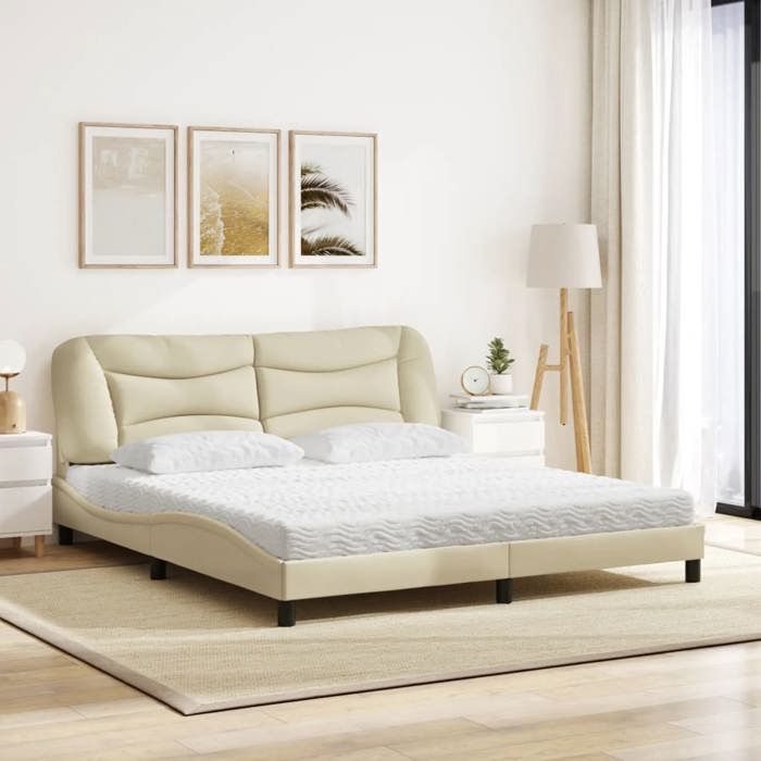 VidaXL Lit avec matelas crème 180x200 cm tissu, meuble de chambre à coucher, lit double, cadre de lit incurvé, sommier, lit 3208553