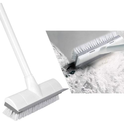 CLEANHOME Deck Brush, Cleaning Brush, 2-in-1 Drainer Wiper, Tile Brush, 3-Tier Pole, Adjustable Length (47cm-127cm), Suitable for Balconies, Entryways