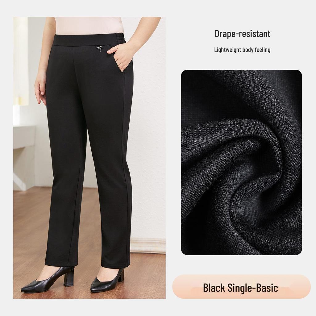 Plus Size Fleece-Lined Black High Waist Pants for Women - Stretchy, Casual, Perfect for Autumn and Winter. Ideal for Middle-Aged and Elderly Ladies.