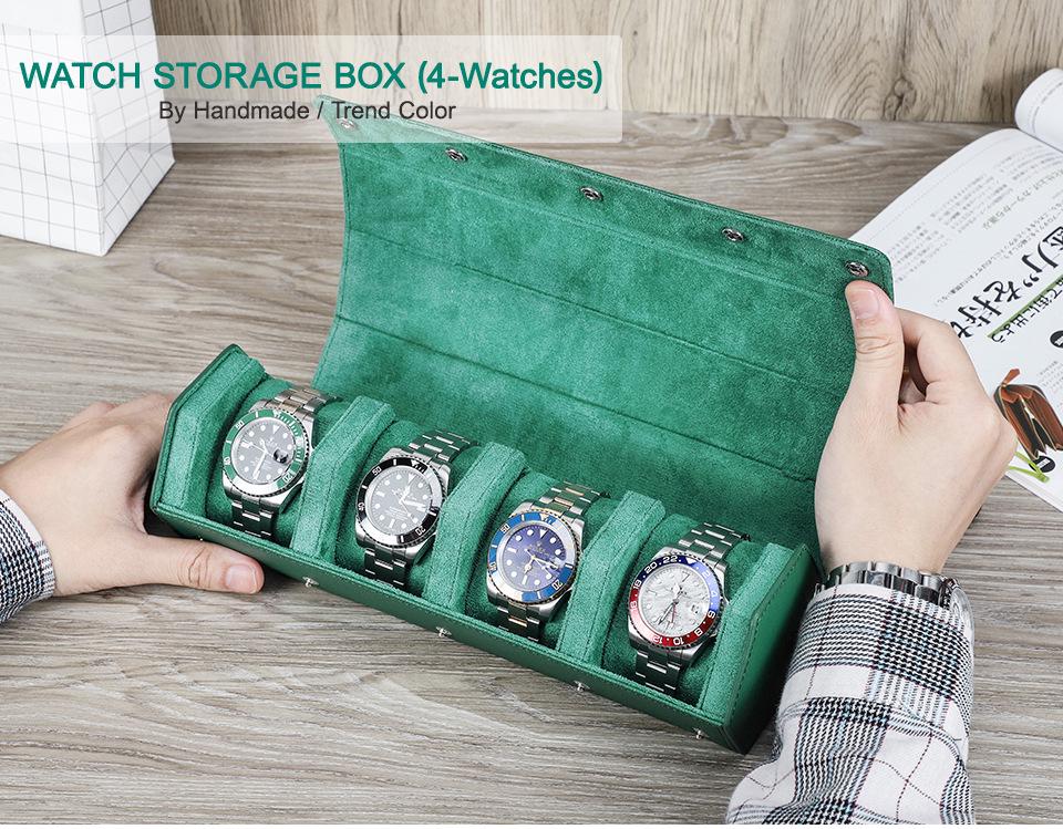 Hexagonal Genuine Leather Travel Wristwatch Box - Drop-Proof Four-Piece Set