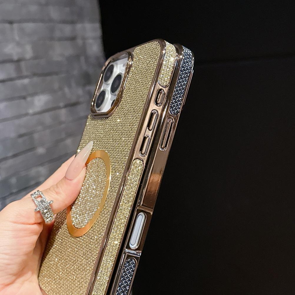 Shiny Rhinestone Glitter Plated Border Magnetic Ring Case for iPhone 16 Pro Max 15 Plus 14 + 13 Pro 12 11 Lens Protection Cover