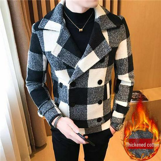 Men's 2022 Korean Style Plaid Woolen Short Coat - Trendy & Handsome for Autumn/Winter
