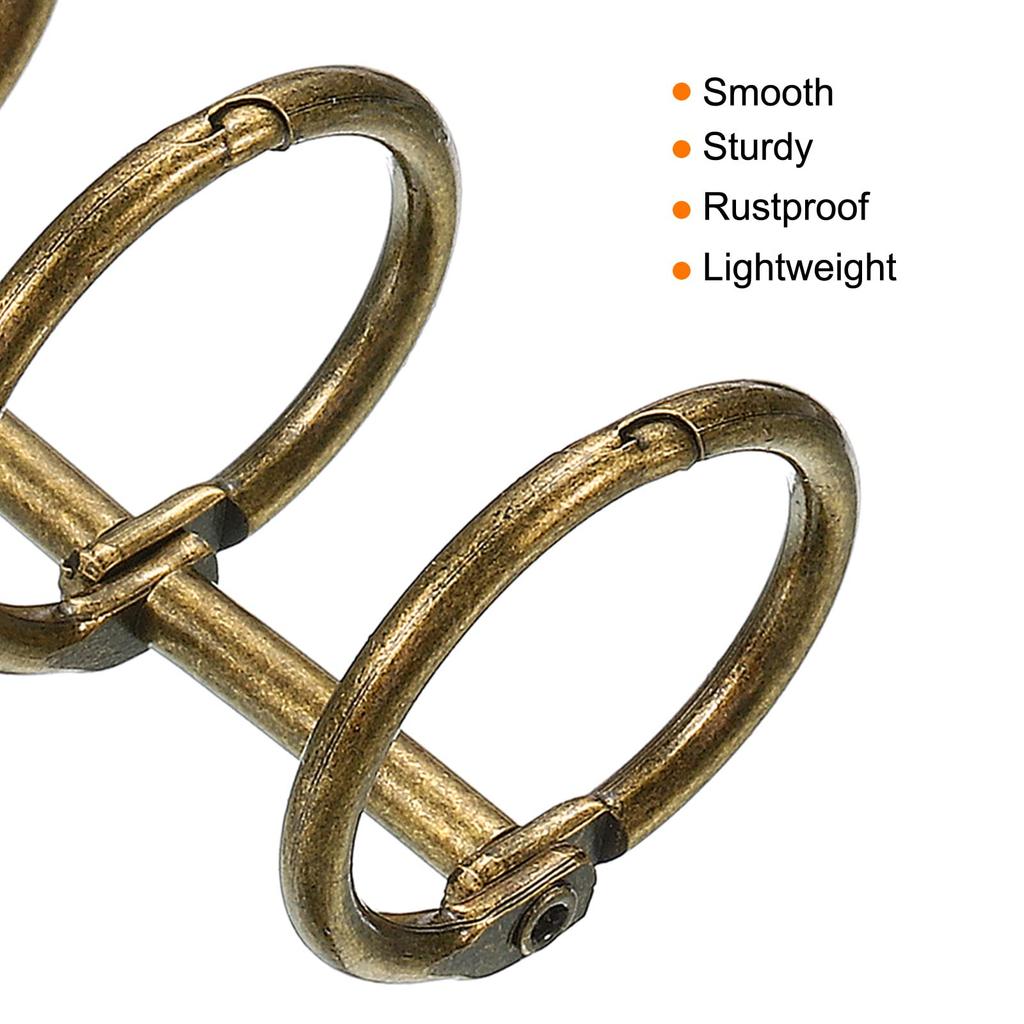 PATIKIL 20mm Inner Diameter Binder Removable Metal Book Office Bronze 10-Pack Rings, Rings, Loose-Leaf Rings, 3-Circle Design,