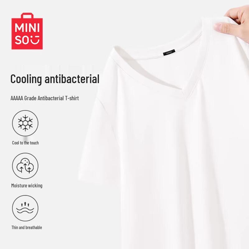 MINISO Women s V-Neck Short Sleeve T-Shirt L