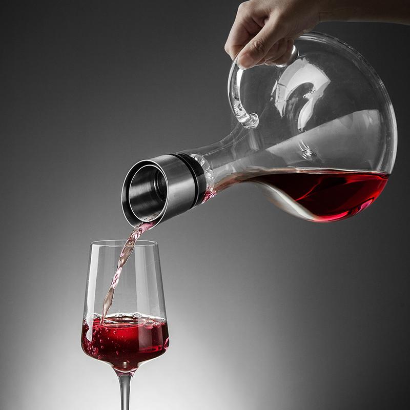 Wine Decanter, Wine Aerator with Built-in-Aerator Stainless Steel Filter, Hand Blown Lead-free Crystal Glass Wine Decanters