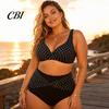 Tummy Control Swimsuit 2Pcs/Set Plus Size Bikini Set, Cross-Chest V-Neck Bra with Built-In Support, Dot Print Set High-Waisted Twist Swim Bottoms,