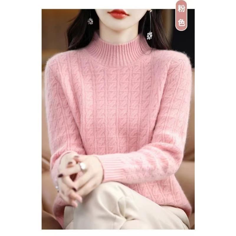 Autumn Winter Half High Collar Bottomed Knitting Top Women Long Sleeve Solid Color Casual All-match Sweater