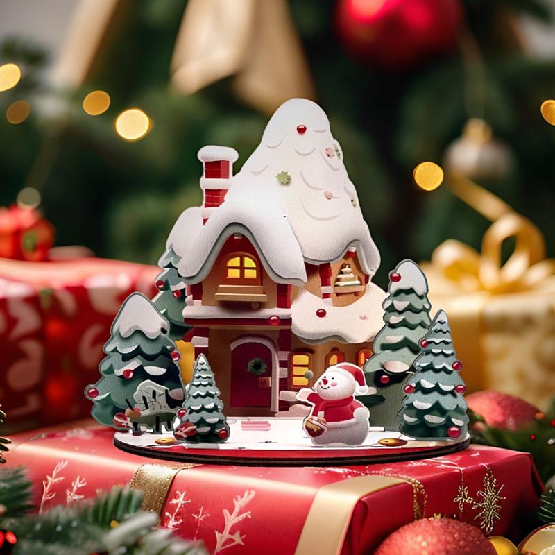 DIY Wooden Assembled Christmas Cartoon House Ornament Painted Decoration Children's New Year Gift
