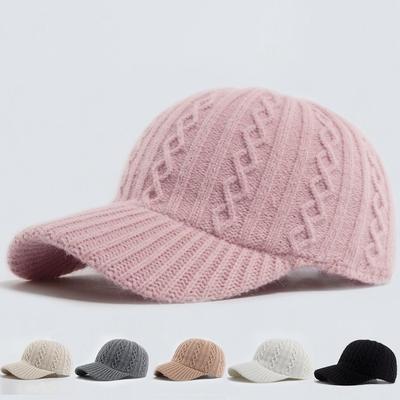 Neue gestrickte Baseballkappe Damenmode Herren Herbst Winter Warme Mütze Vintage Lässige Kappen für Damen Snapback Weiblich Verstellbar